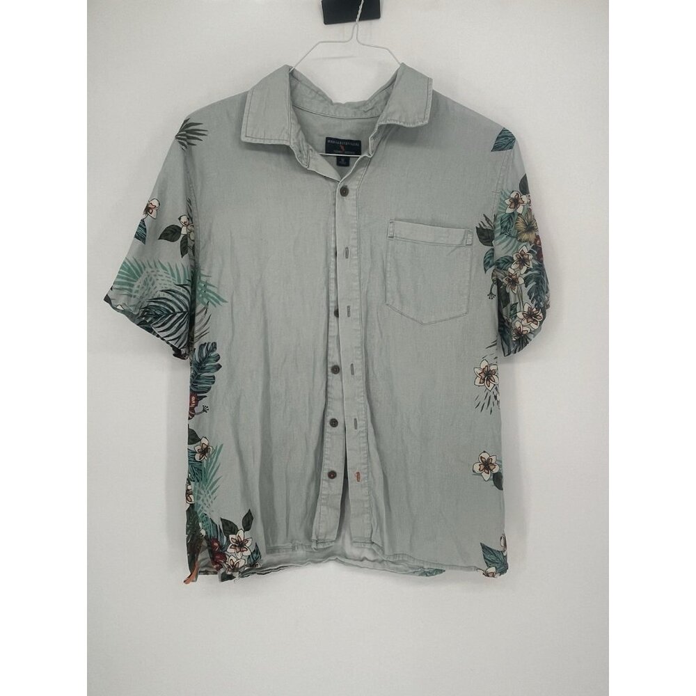 Margaritaville Hawaiian Shirt Mens M Linen Parrot Heads Island‎ Reserve Tropical
